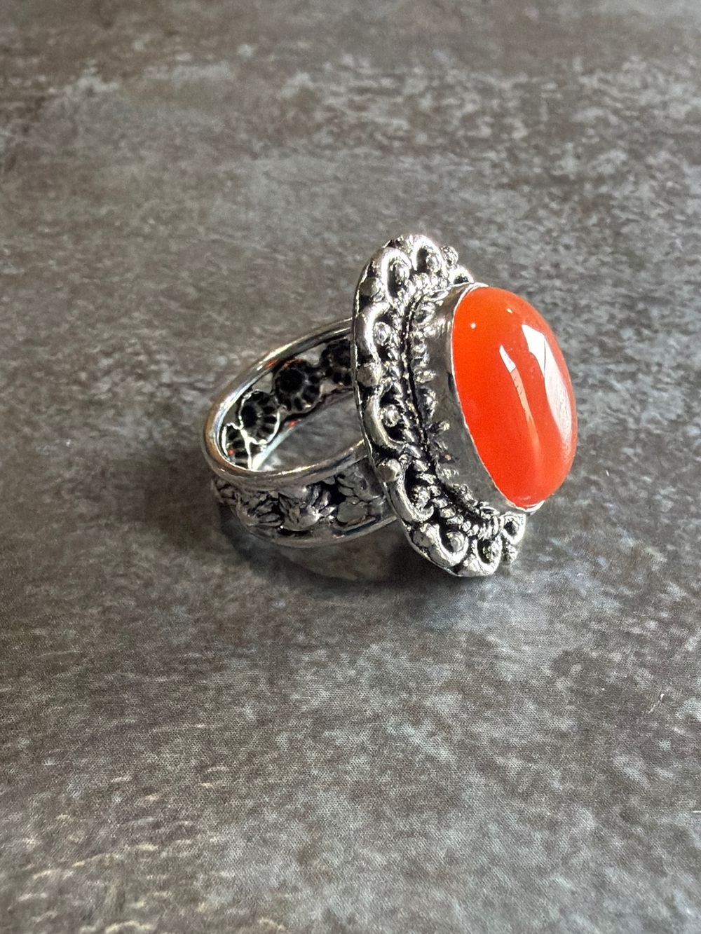 Silver 925 Ring Size 7 Women Jewelry Carnelian Gemstone Vintage Style Boho - Picture 2 of 4